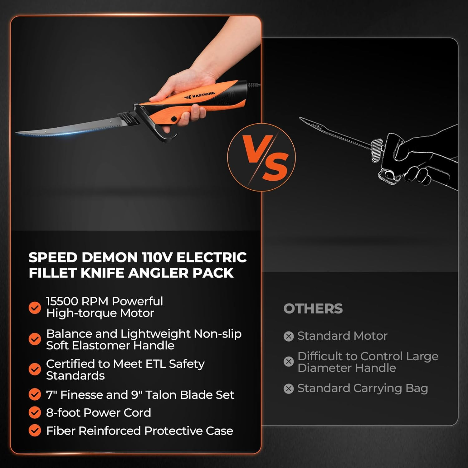 Kastking Speed Demon 110V Electric Fillet Knife, Precision Cut with High Torque
