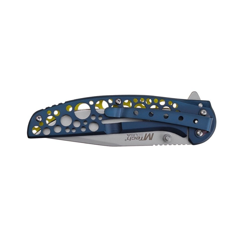 Mtech Framelock Blue/Yellow Stainless Handle 3Cr13 Steel Folding Knife MT-2015BL