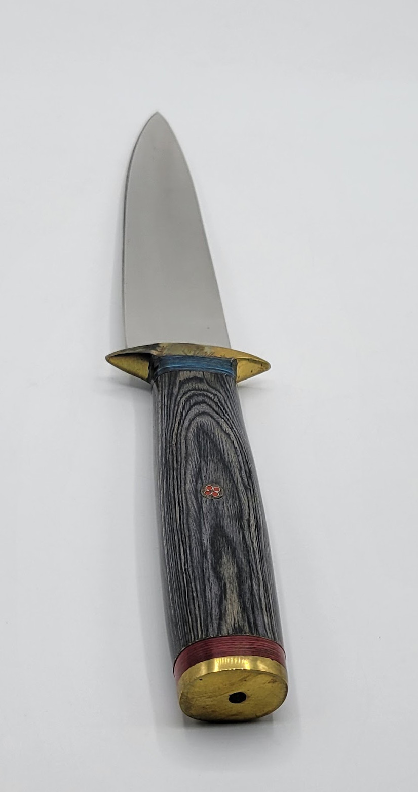12″ Wooden Inlay Wood Hunting Knife Fixed Blade W/ Genuine Brown Leather Sheath