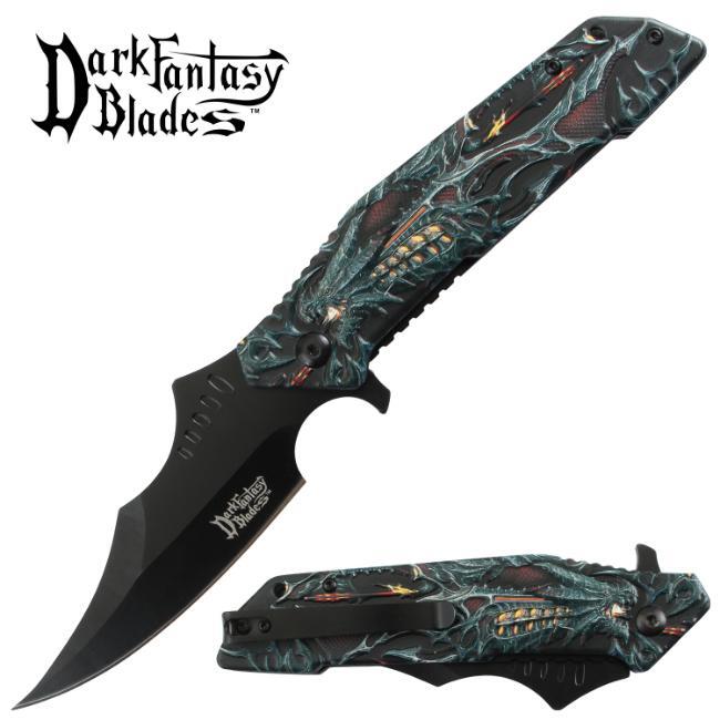 8.5″ DARK FANTASY BLADES DRAGON PRINTED SPRING ASSISTED FOLDING KNIFE BLACK