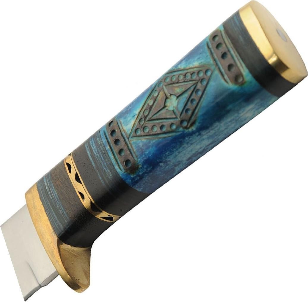 Bowie Hunting Knife | 7.25in Blade Blue Bone Handle Skinner + Leather Sheath