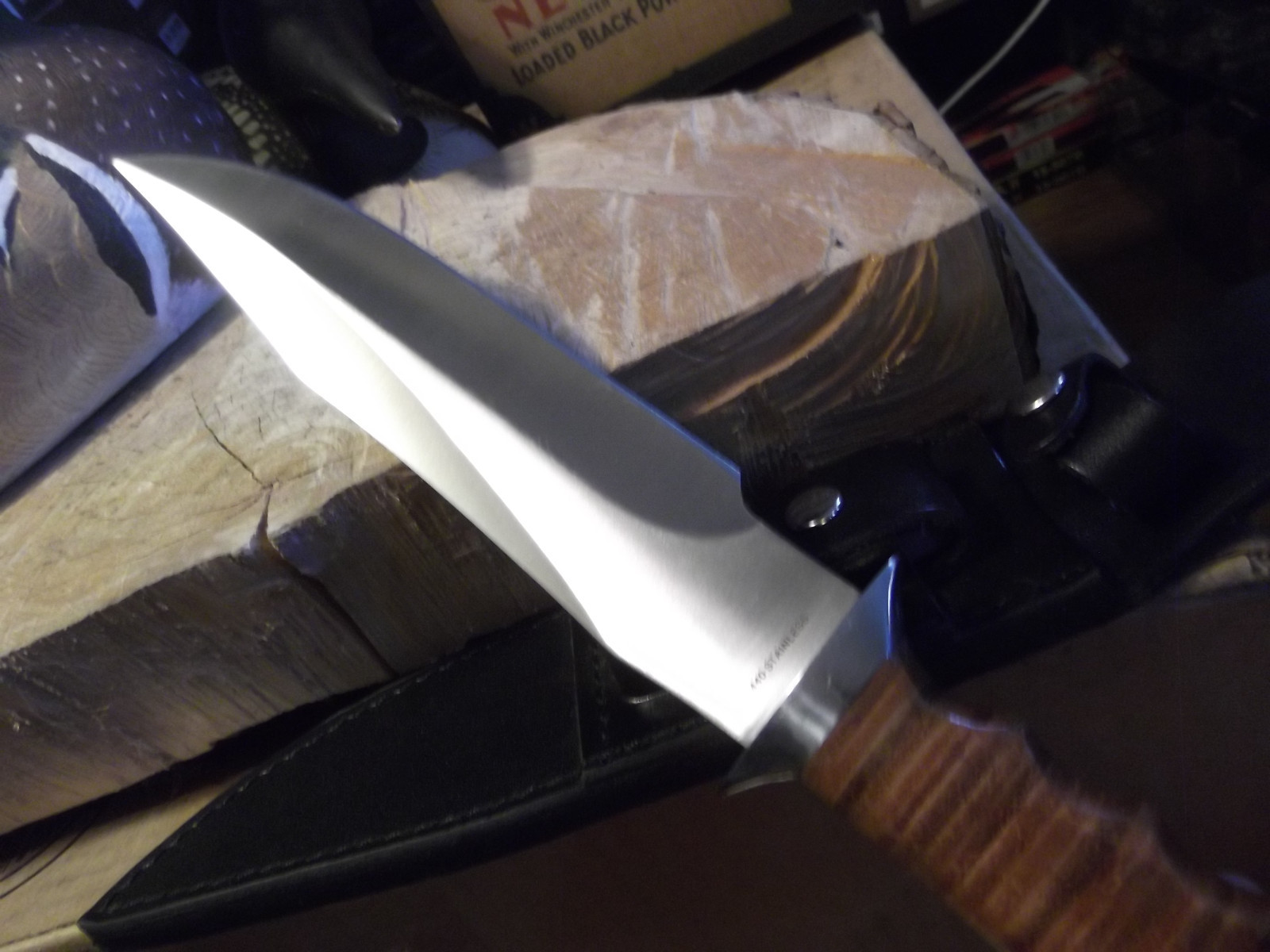 BOKER MAGNUM 12 3/4″ GIANT BOWIE KNIFE STACKED LEATHER HANDLE LEATHER SHEATH WOW