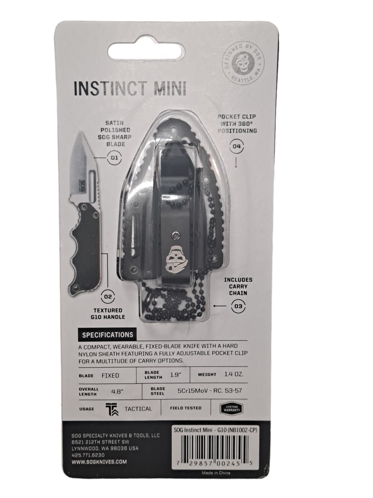 SOG Instinct Mini 1.9″ Satin Plain Edge Fixed Blade Knife w/ G10 Handles &…