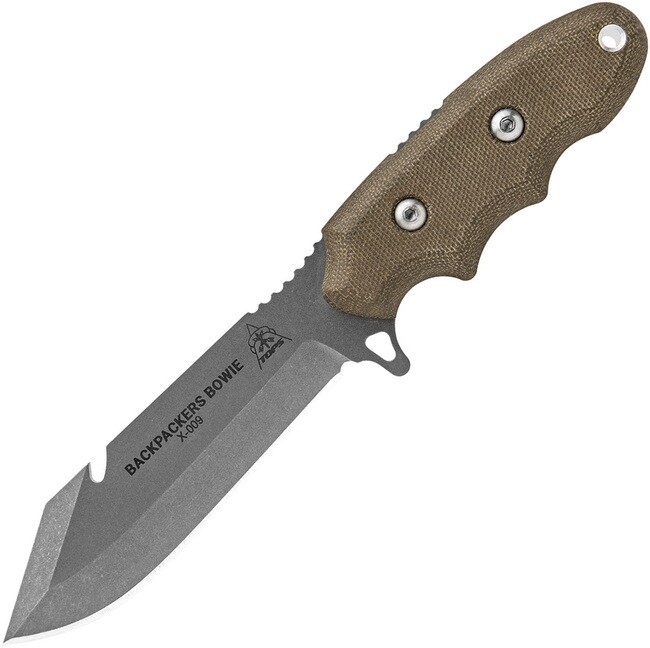 TOPS Backpackers Bowie Fixed Knife 1095HC Steel Full Blade Micarta Handle BPB-01