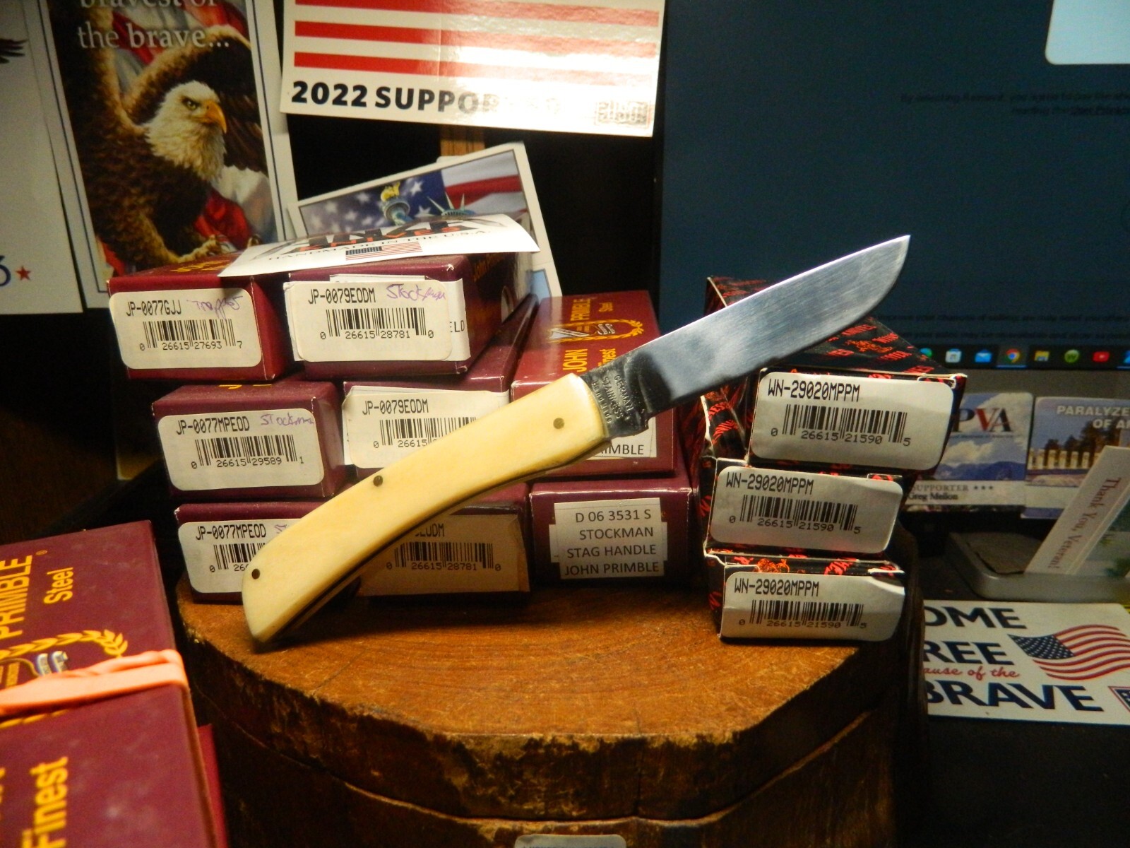 GERMAN BULL POCKET KNIFE MADE IN GERMANY SOD BUSTER 3.63 440HC WHITE SMOOTH BONE