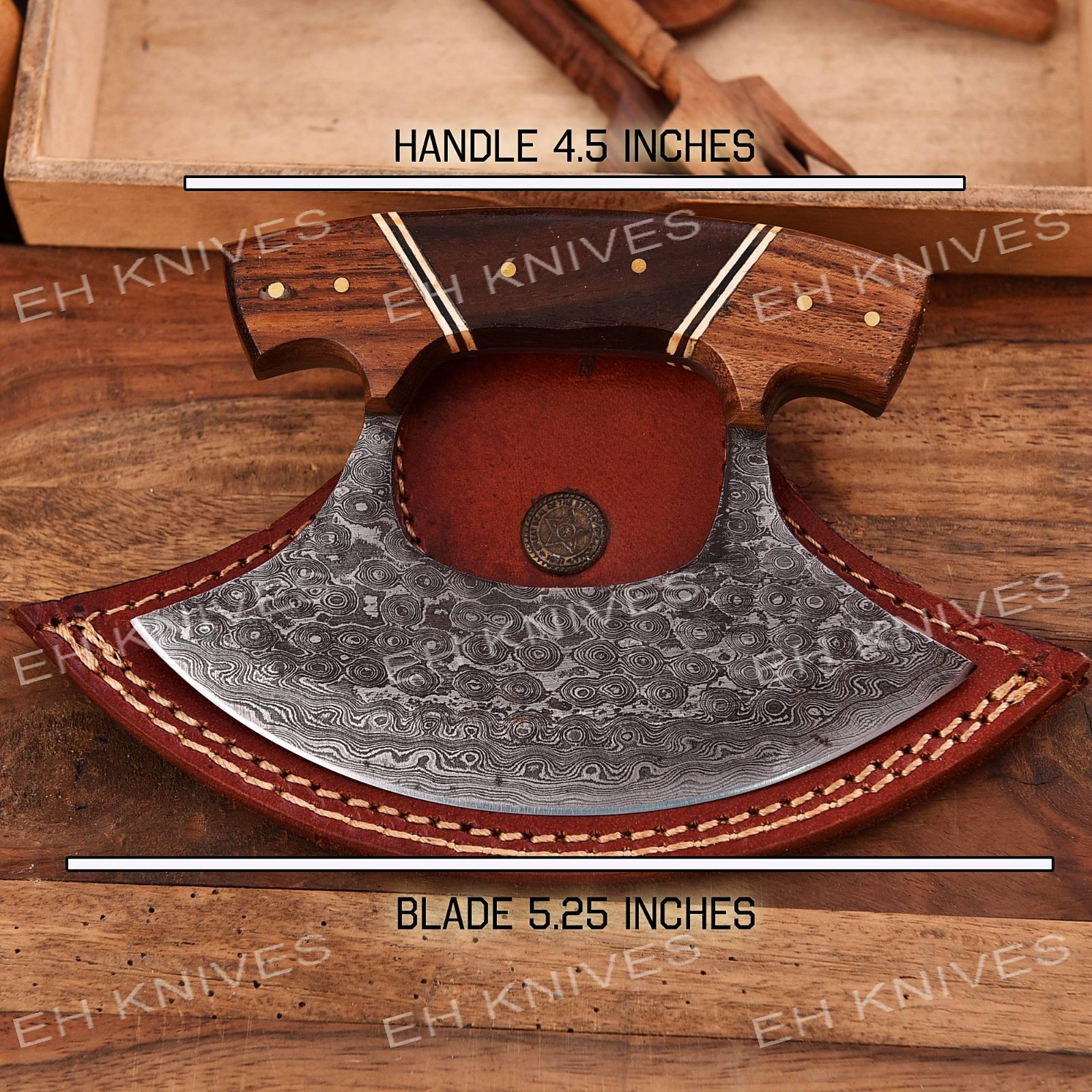 Handmade Damascus Steel Ulu Vintage Alaskan Kitchen Chef Knife with Sheath