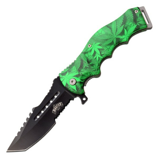 Master USA Green Marijuana Leaf Linerlock 4 ¾” Tactical Folder Knife MU-A102GN