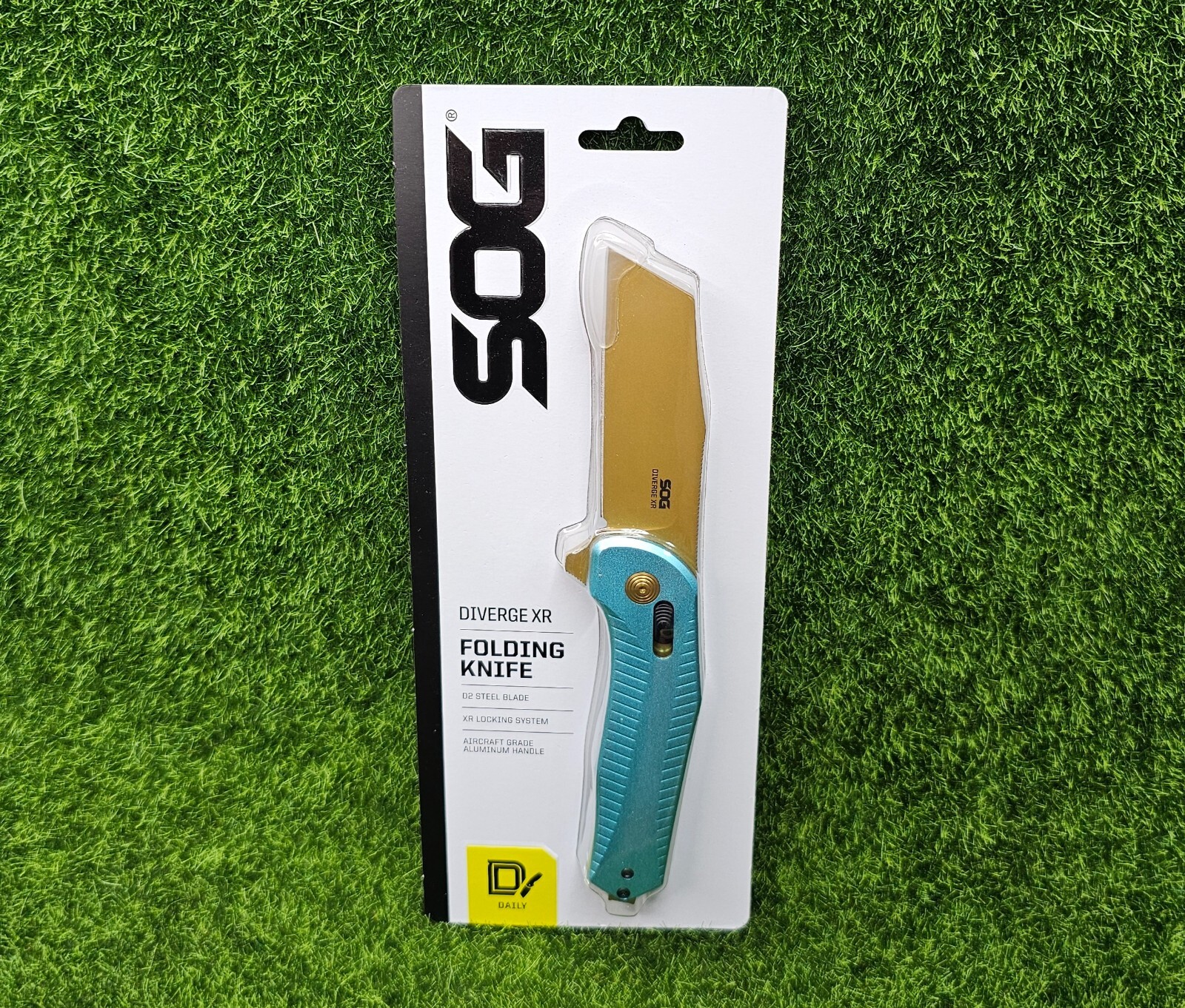SOG Diverge XR Folding Knife 3″ Sheepsfoot Straight Edge Blue/Gold – 12-02-02-43