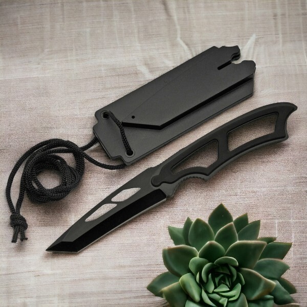 Neck Knife Rite Edge Low Cost Black Tactical Tanto Blade Full Tang + Hard Sheath