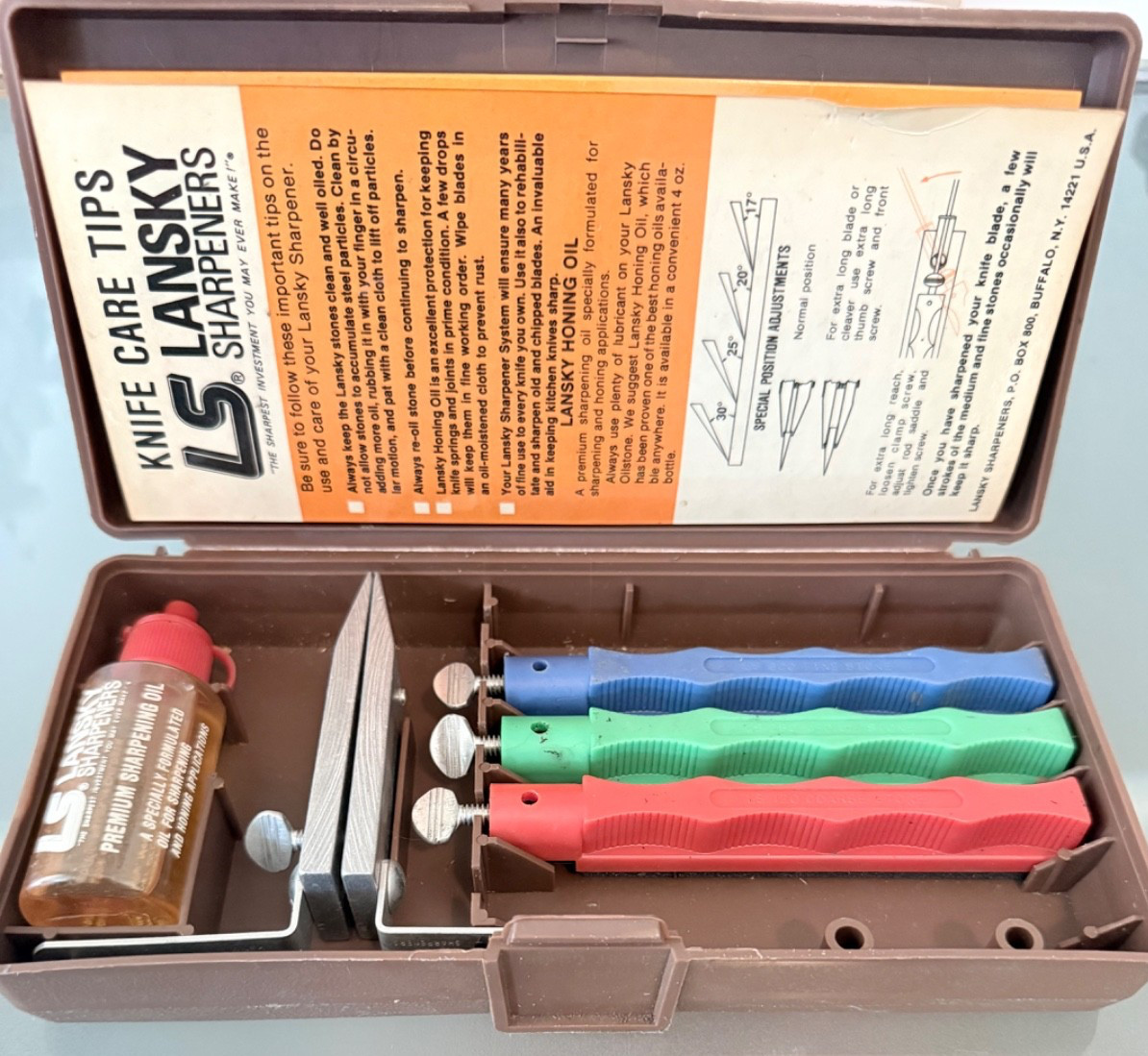 Vintage LS Lanksy Stone Knife Care Sharpening Kit w/Original Case Made in USA