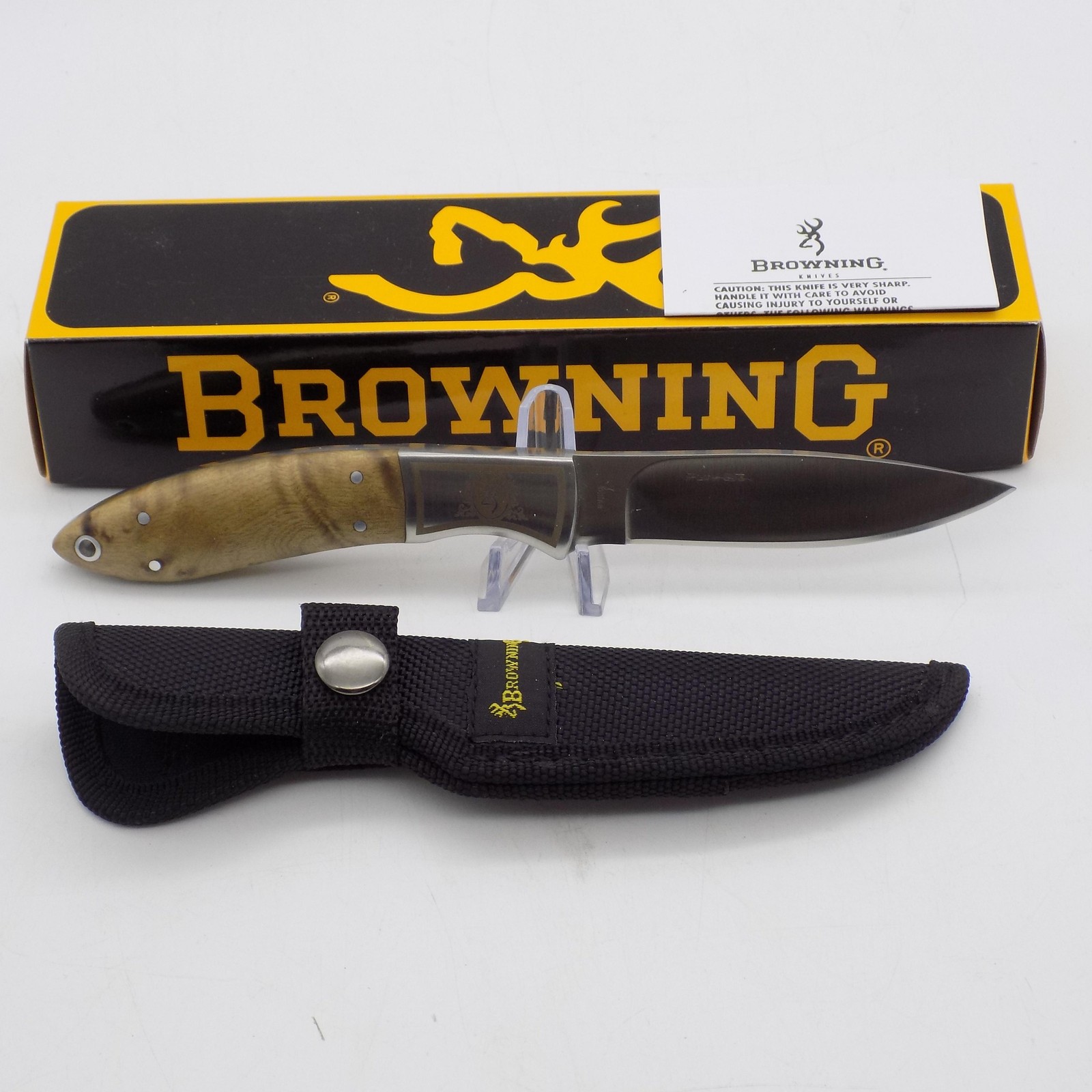 Browning 863 Upland Waterfowl Fixed Blade Hunting Knife 4in Brown Wood Sheath