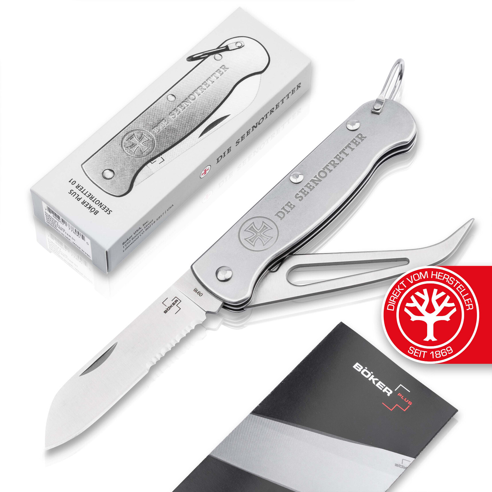 Boker Plus Seenotretter 01 Pocket Knife 3.35″ Blade 4116 Steel Handle ✔️ 01BO547