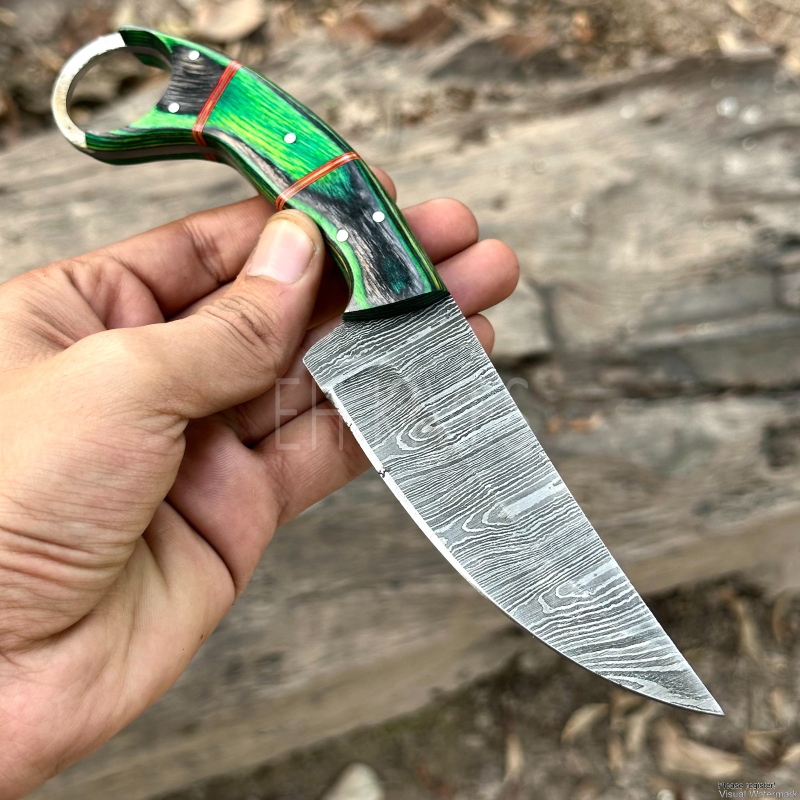 8” Damascus Steel Hunting Skinner Knife – Custom Fixed Blade – Gift for Men