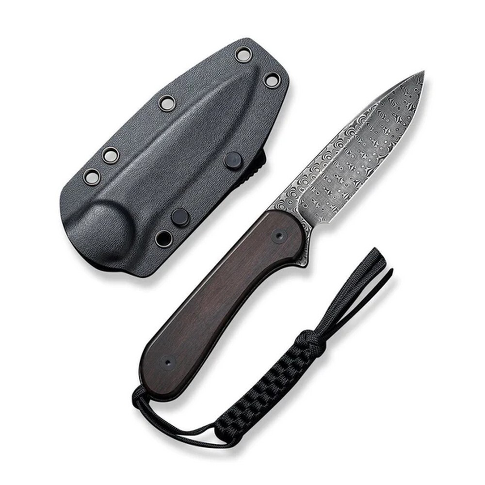 Civivi Elementum Fixed Knife Damascus Steel Black Ebony Wood Handle – C2105-DS1