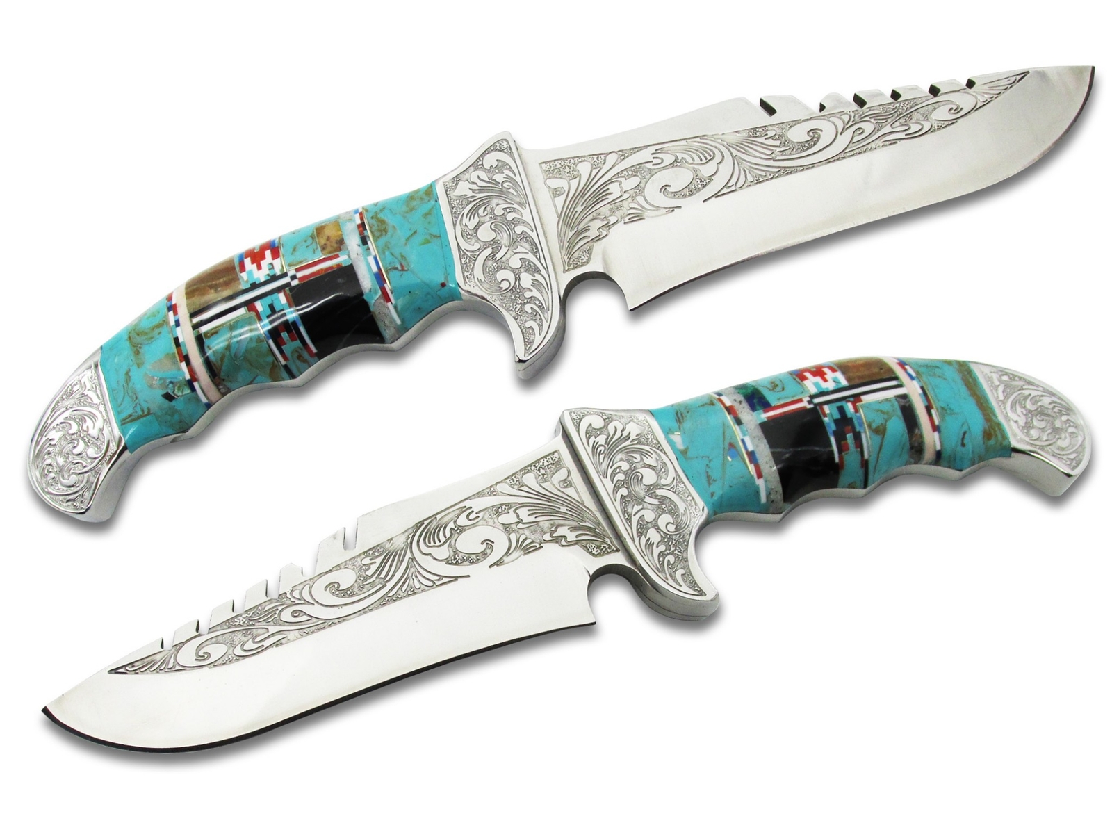 Southwestern Gemstone Inlay Trophy Knife, 9″