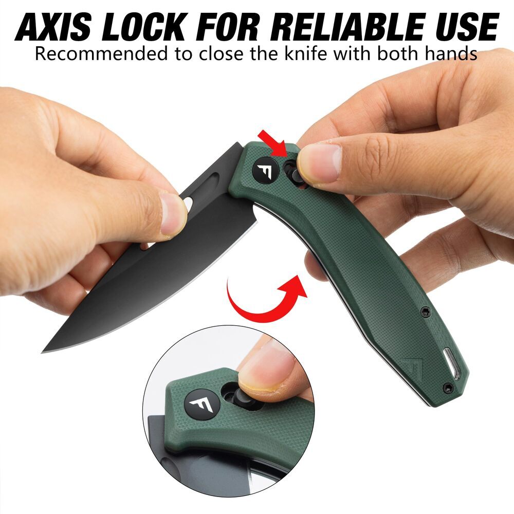 FLISSA Tactical Folding Pocket Knife G10 Handle Axis Lock 3.5inch D2 Steel Blade