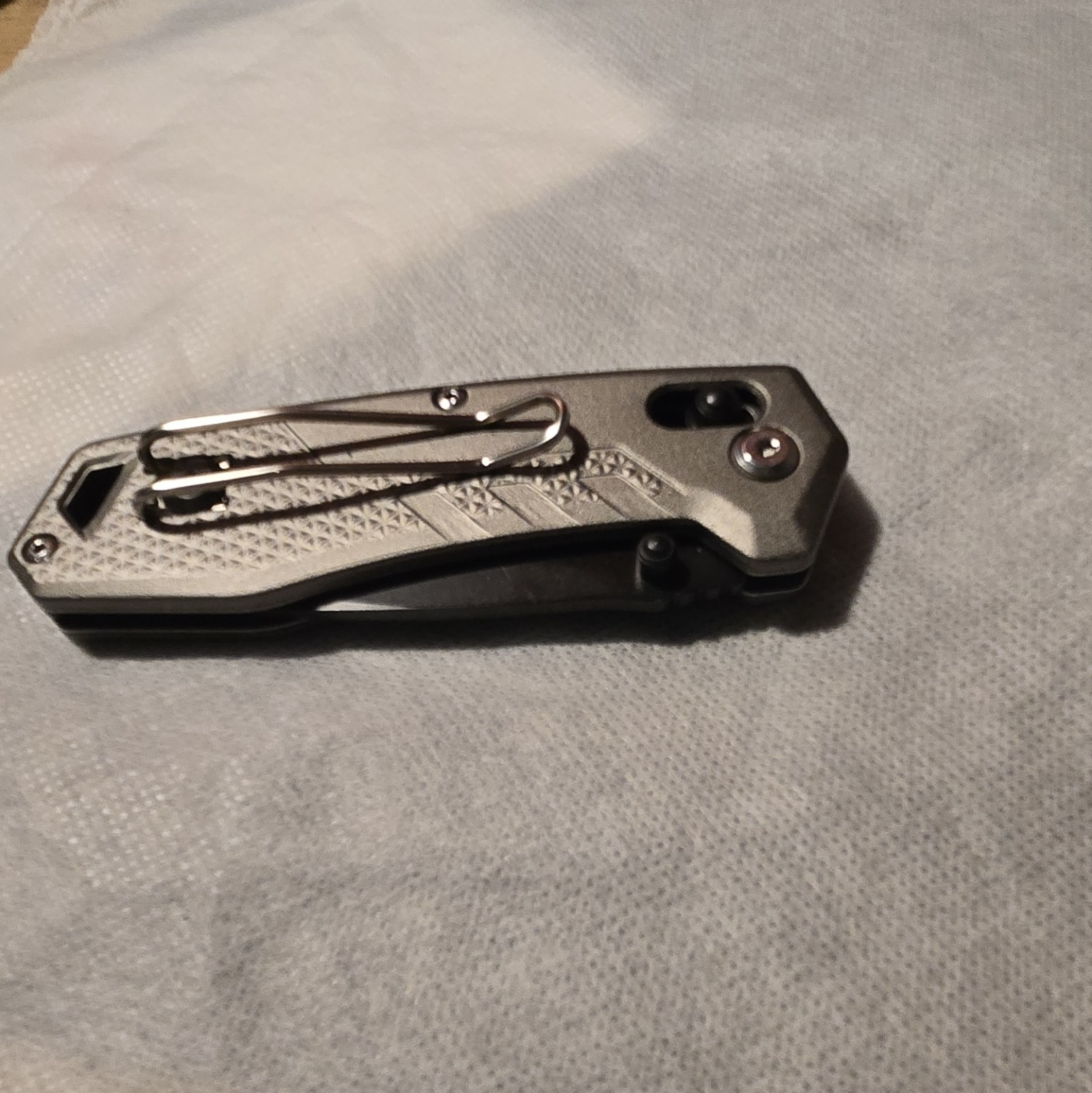 Husky Folding Pocket Knife 2in Partial Serrated SS Blade Silver Clip Lanyard