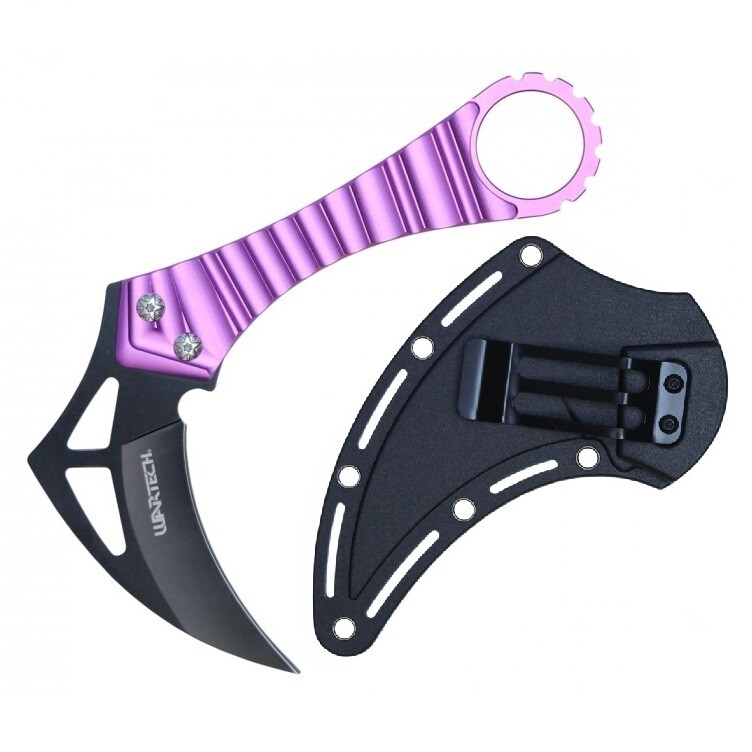 Tactical Knife | Wartech 6″ Hawkbill Scythe Blade Karambit Pink + Slim Sheath