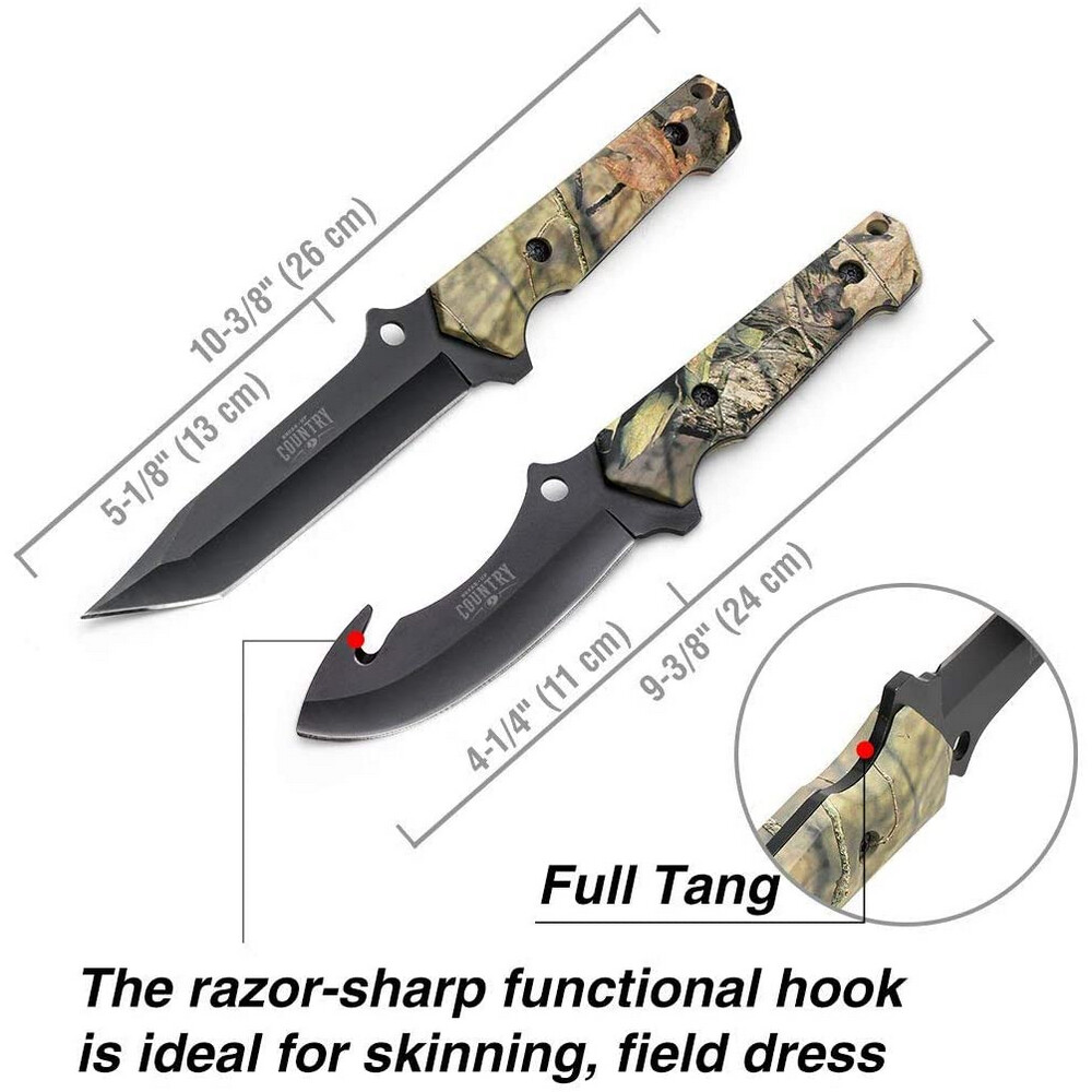 MOSSY OAK Fixed Blade Outdoor Hunting Knife Set,2 Pcs Full Tang Handle Sheath