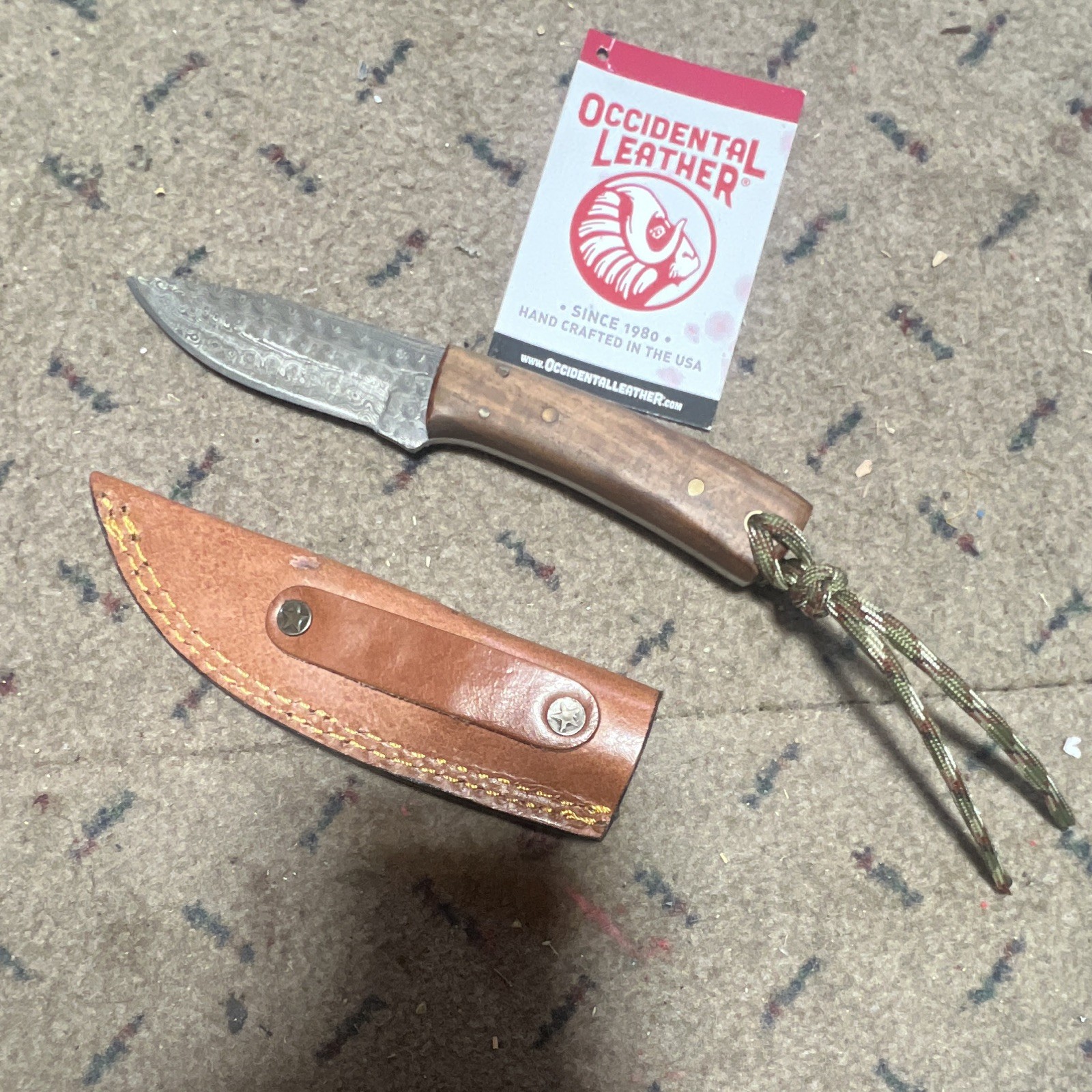 Occidental Leather Hunter Pro 1174 Damascus 3.3in Blade Wood Handle Sheath