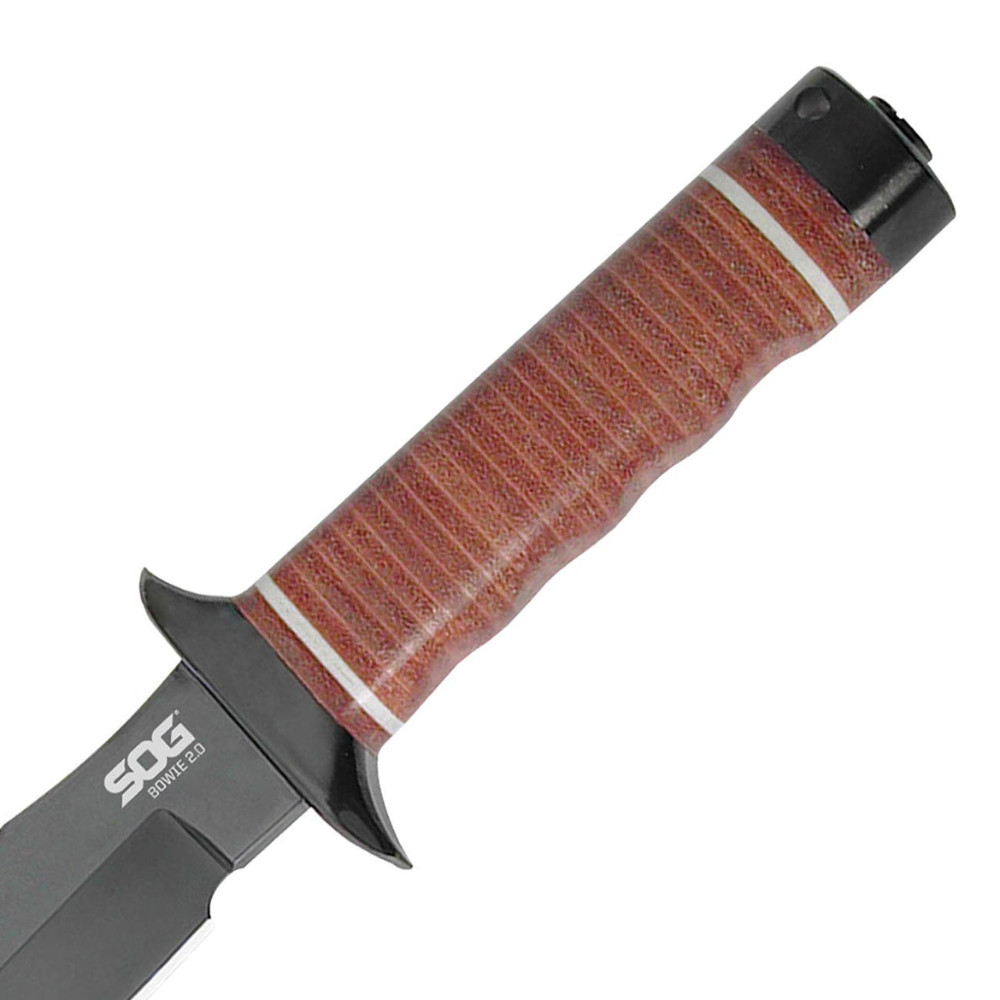 SOG Bowie 2.0 Knife 6.4″ Black TiNi Blade Leather Handles with Leather Sheath
