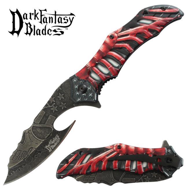 8.5″ DARK FANTASY BLADES SKELETON GRAPHIC SPRING ASSISTED FOLDING KNIFE RED