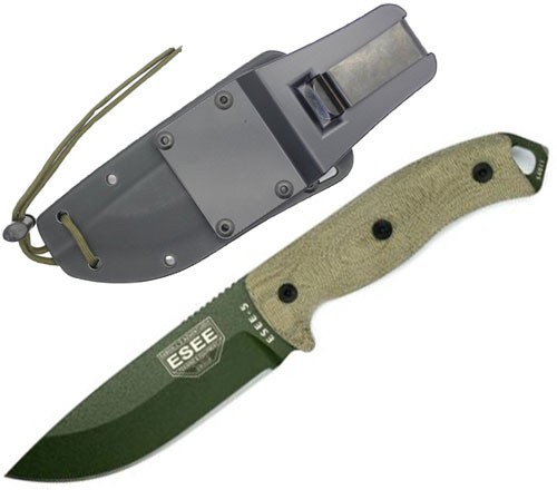 ESEE 5POD-017 ESEE 5 OD Green Blade, Canvas Micarta 3D Handle, Black Kydex Sheat