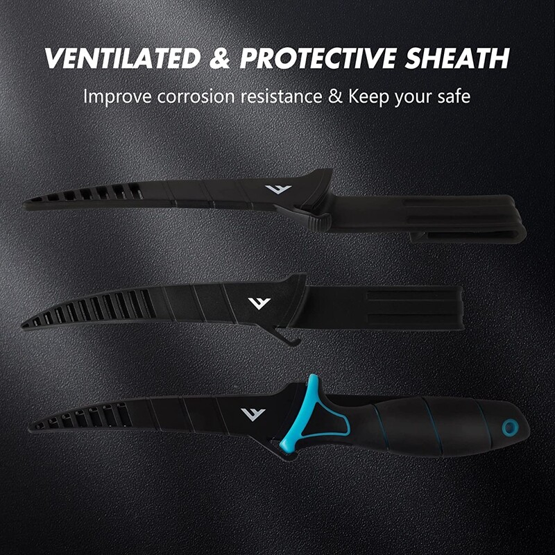 FLISSA 6-in Fillet Knife Bait Knife Fishing Knife Belt Clip Lanyard Hole Sheath