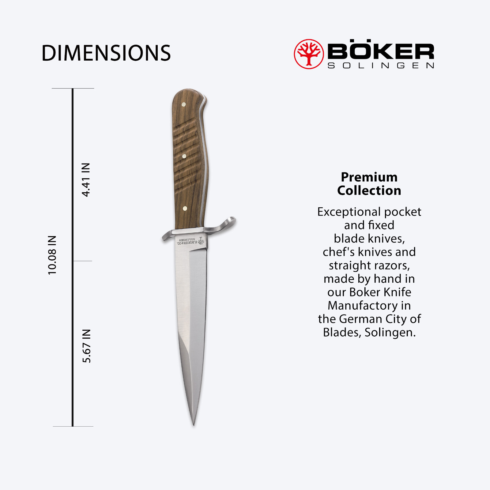 Boker Trench Knife Fixed 5.67″ C75 Blade Walnut Handle Tactical ✔️ 121918