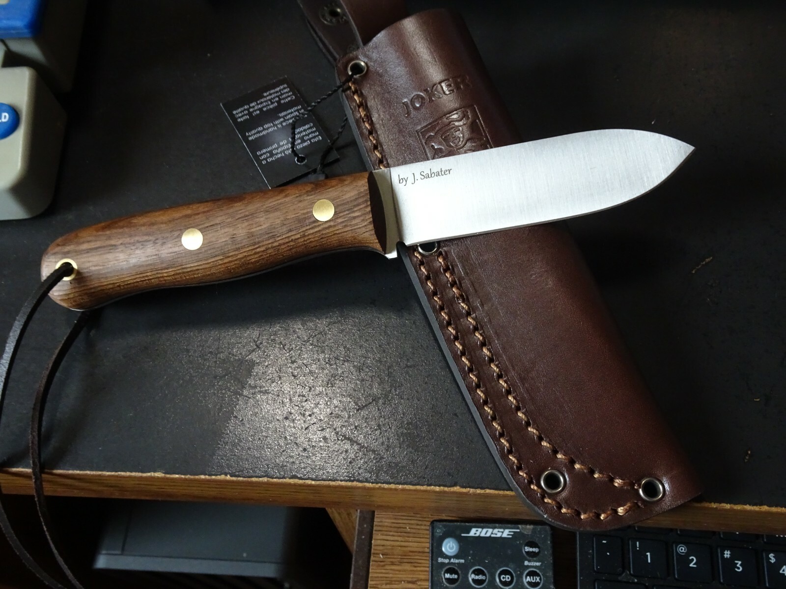 JOKER BRAND 8 1/2″ OA BUSHCRAFT KNIFE WALNUT HANDLE BLADE SANDVIK 14C28N LEA SH.