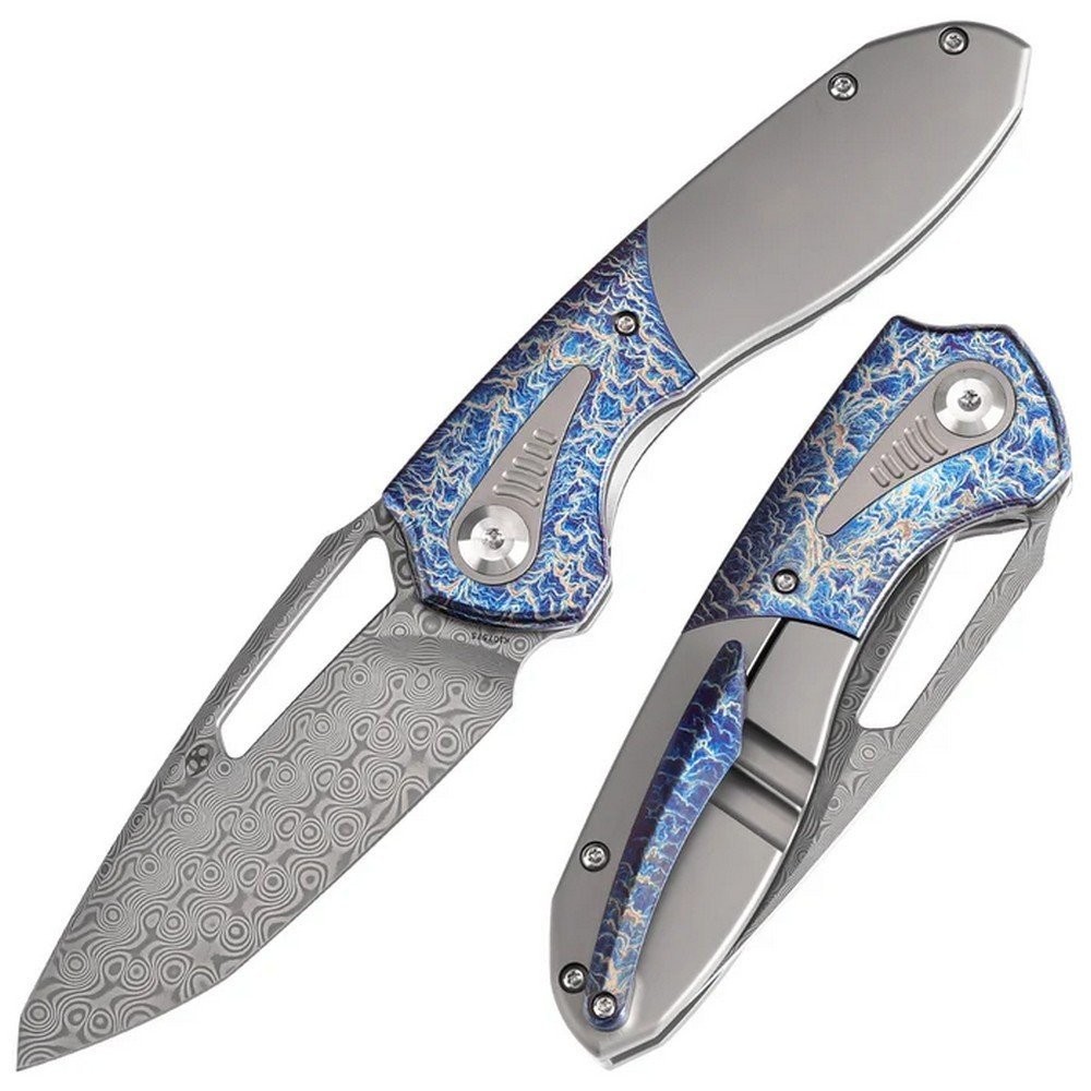 Kansept Knives Bolster Lock Damascus Folding Blade Gray/Lightning Handle K1075T5