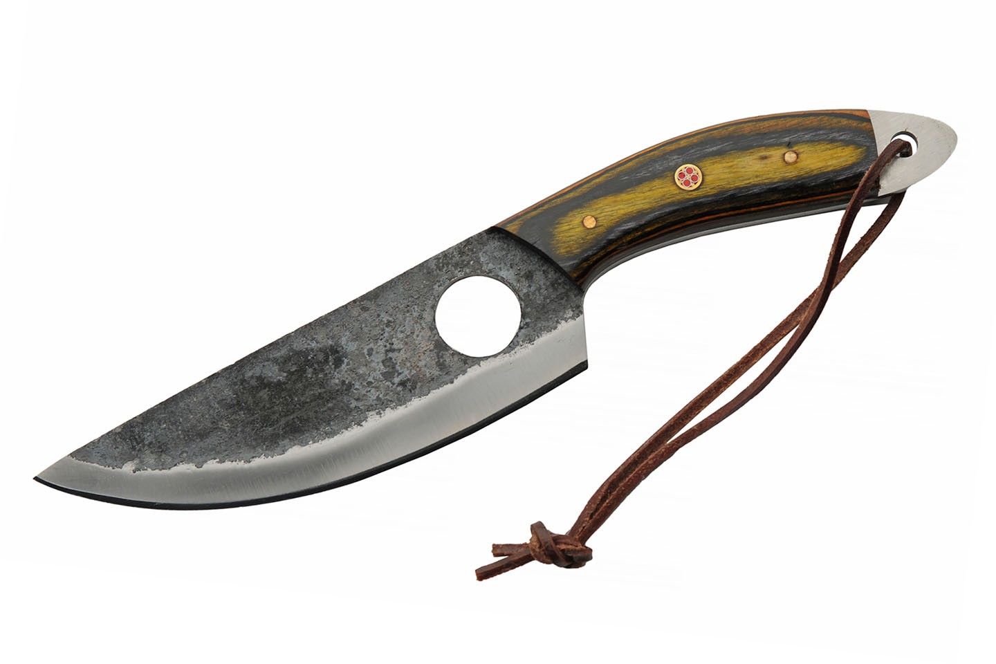 9.5″ Full Tang Hunting Knife | Forged Look Blade Colorwood Handle + Sheath