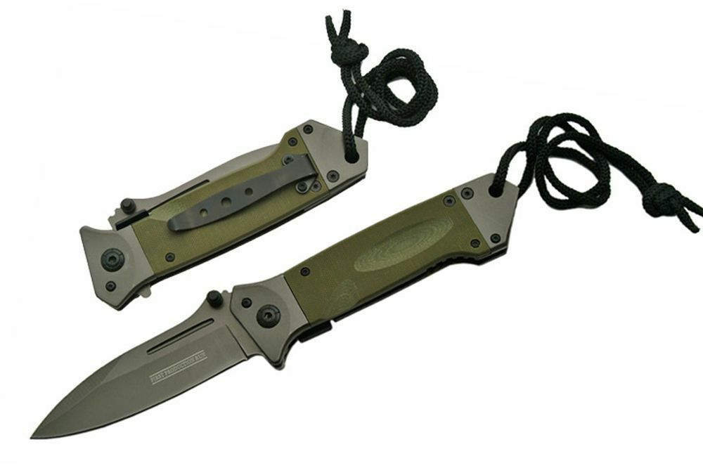 SPRING-ASSIST FOLDING POCKET KNIFE | Army Green G10 Military Tactical Gunmetal