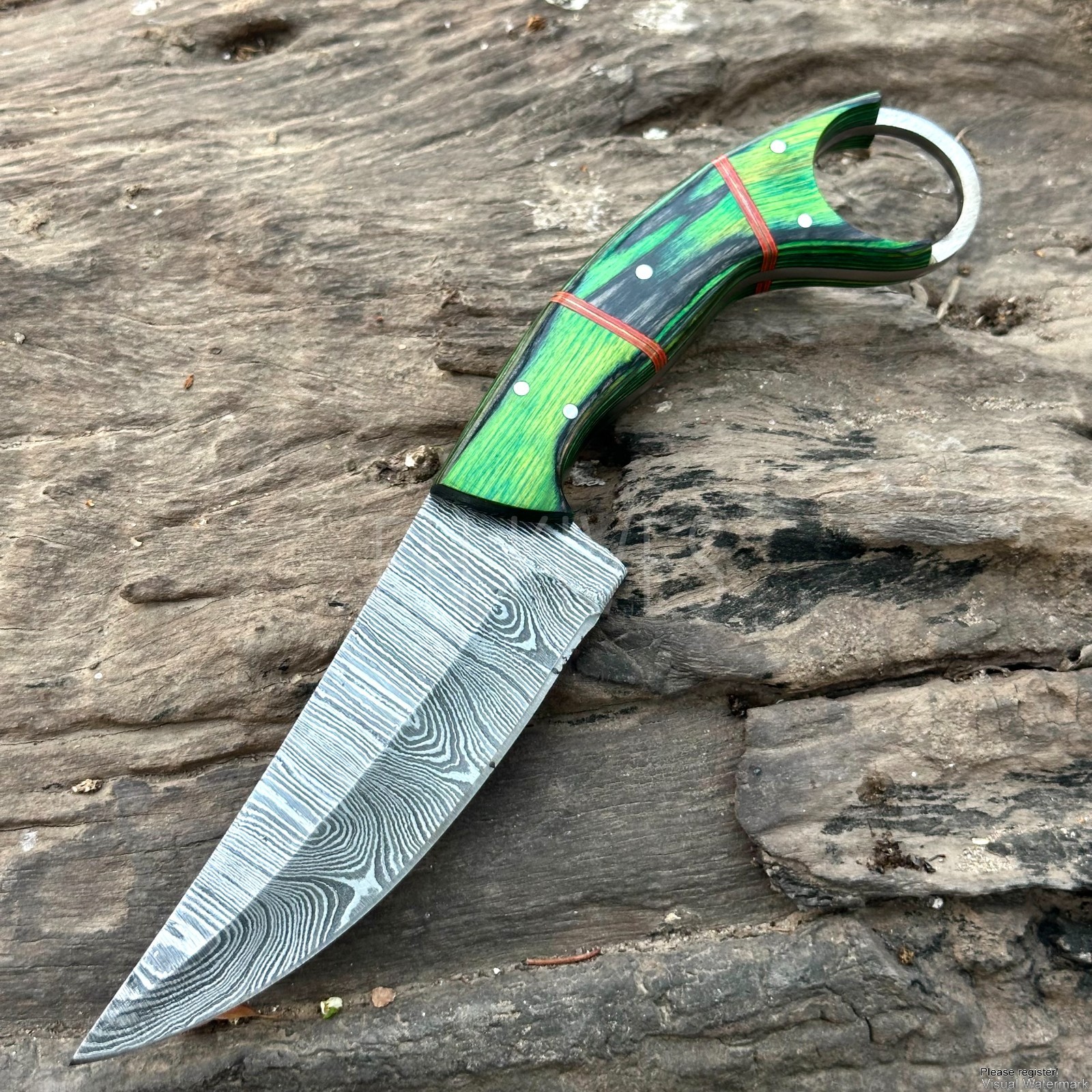 8” Damascus Steel Hunting Skinner Knife – Custom Fixed Blade – Gift for Men