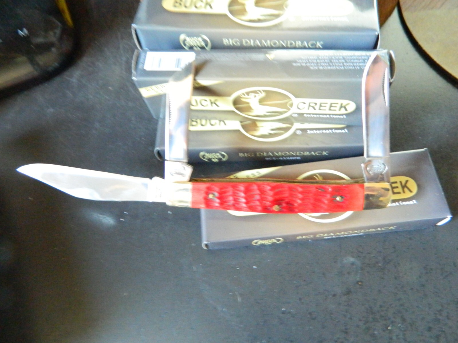 BUCK CREEK 4.5″ LARGE STOCKMAN RED PICK BONE HANDLE 4116GS 3- GERMAN BLADES