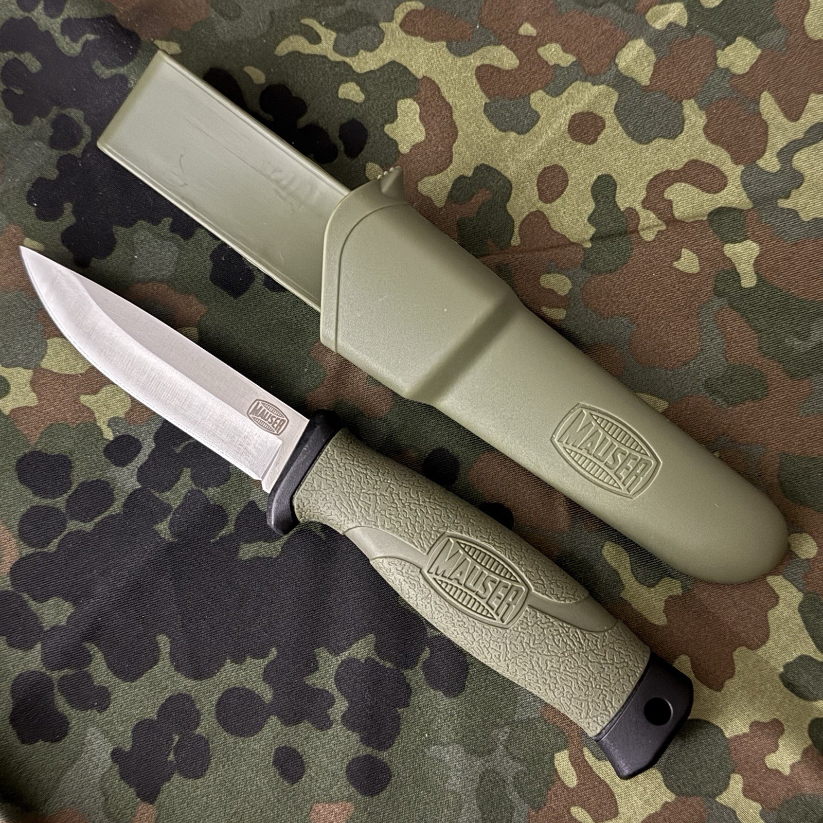 🇩🇪 MAUSER HUNTING KNIFE Green 3.8” Fixed Blade 440A SS w/Sheath BUSHCRAFT CAMP