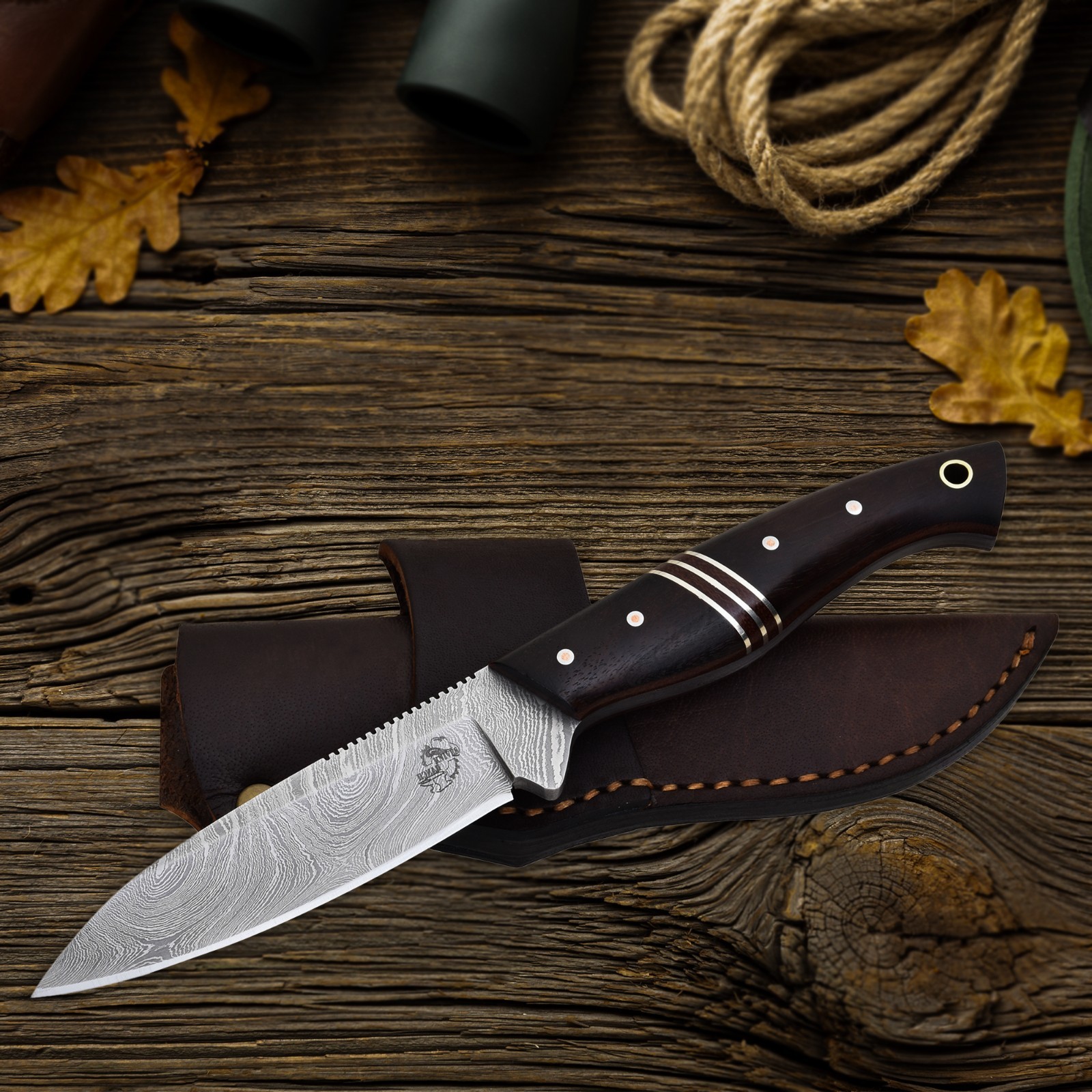 Knives Ranch Hunting Knife | 8-1/2″ Camping Knife – 3/16″ Damascus Blade