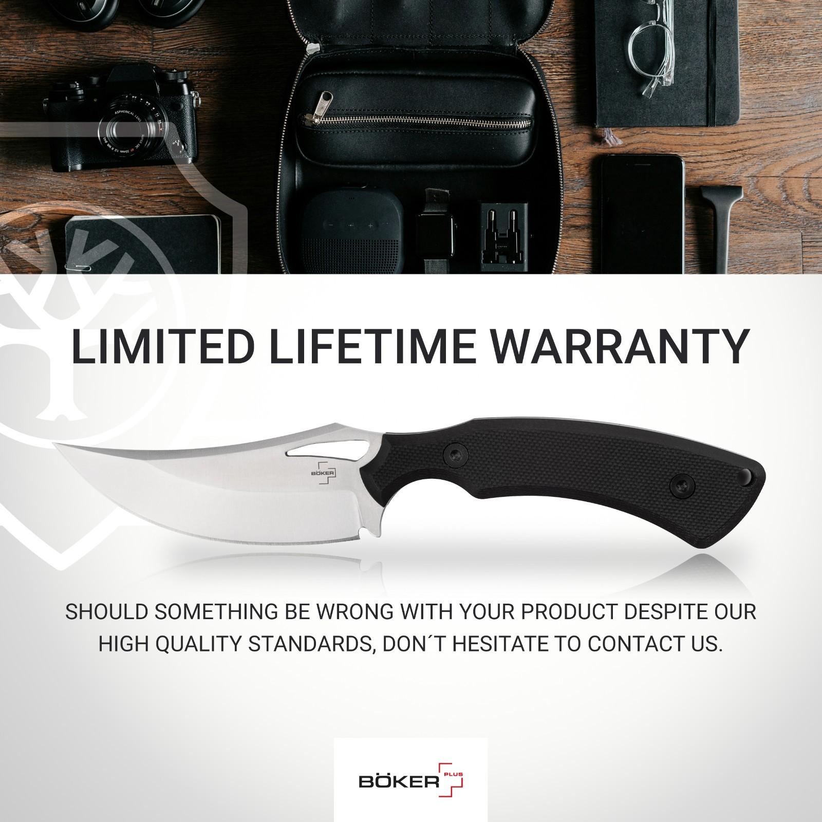 BOKER PLUS® Tavros Fixed Knife EDC Tactical 2.76″ D2 Blade G10 Fulltang 02BP0007