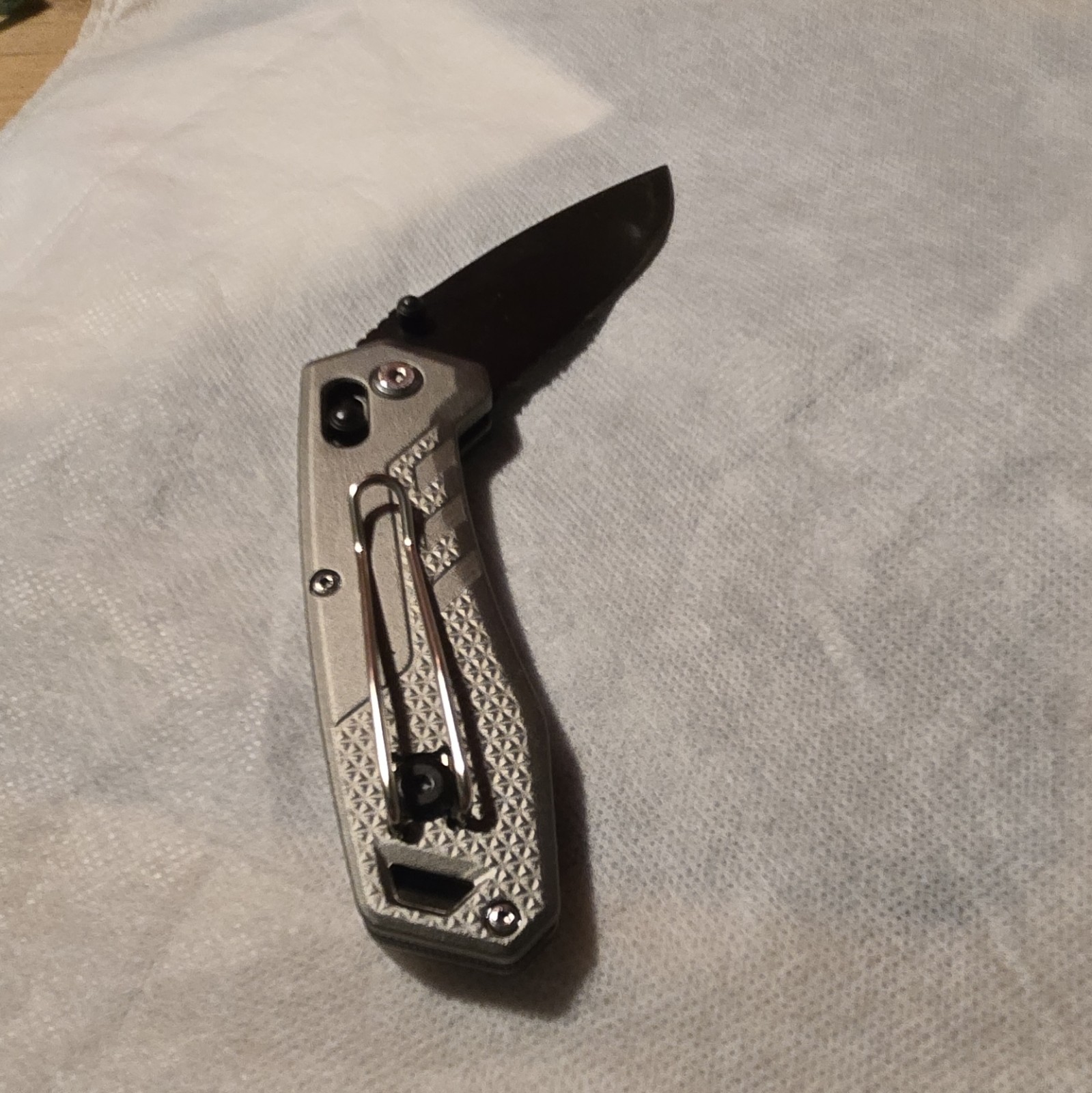 Husky Folding Pocket Knife 2in Partial Serrated SS Blade Silver Clip Lanyard