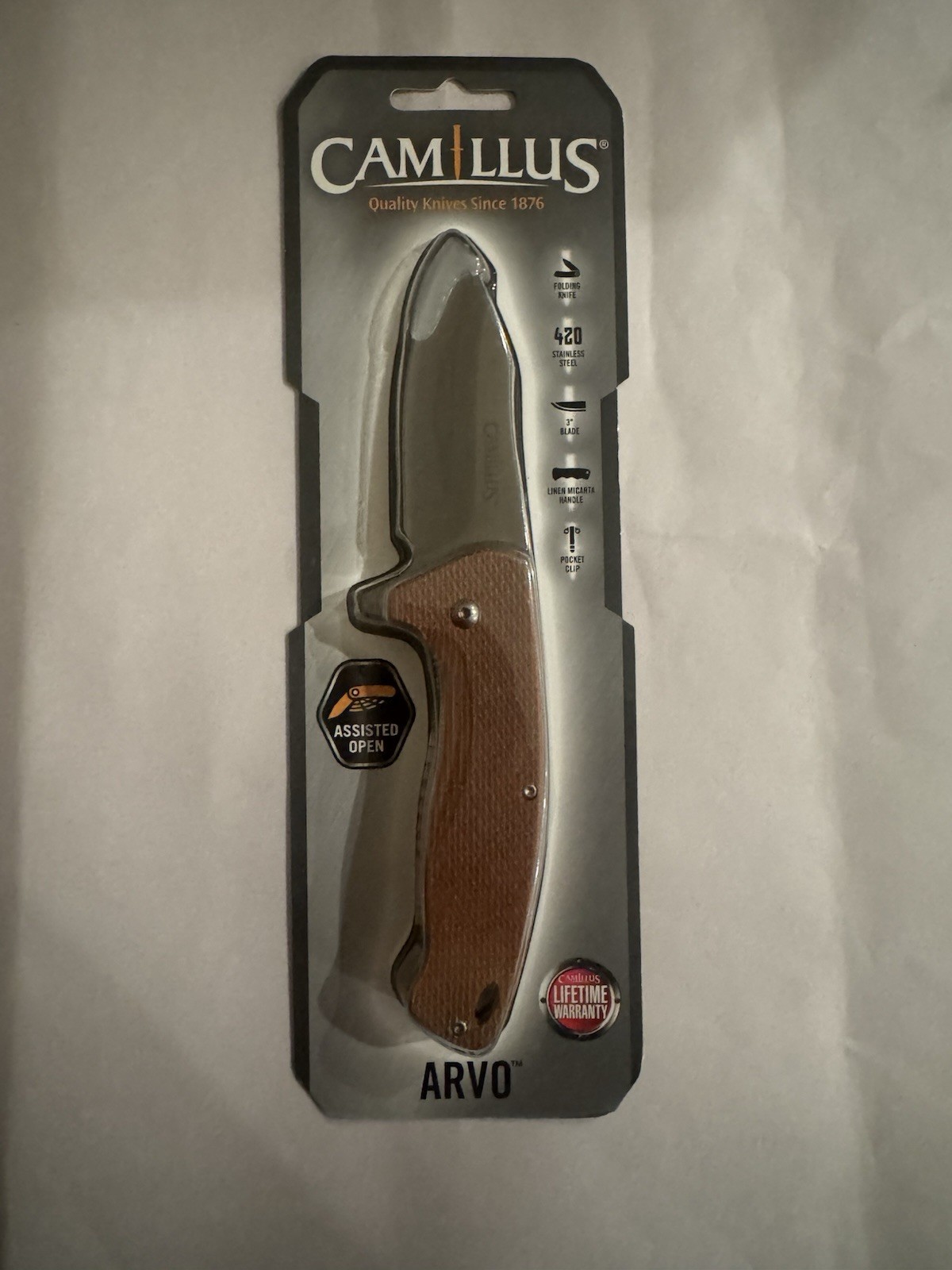 Camillus ARVO Folding Knife 3 Titanium Treatment 420 Steel Blade Micarta – 19479