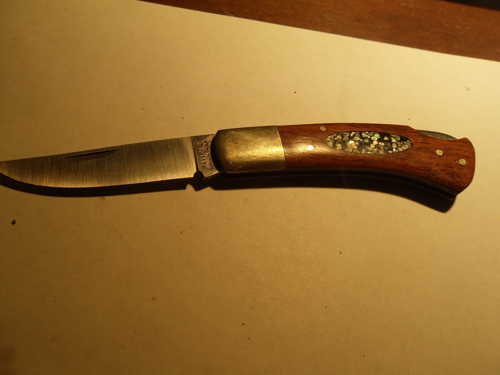 Taylor Surgical Japan Fixed Blade Knife Wood Handle Abalone inlay