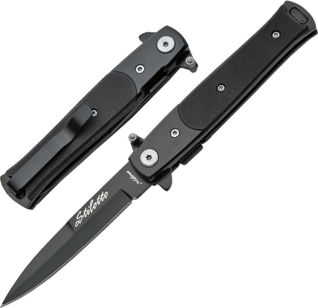 Spring-Assist Folding Pocket Knife 3.25in Blade Stiletto Black G10 Handle