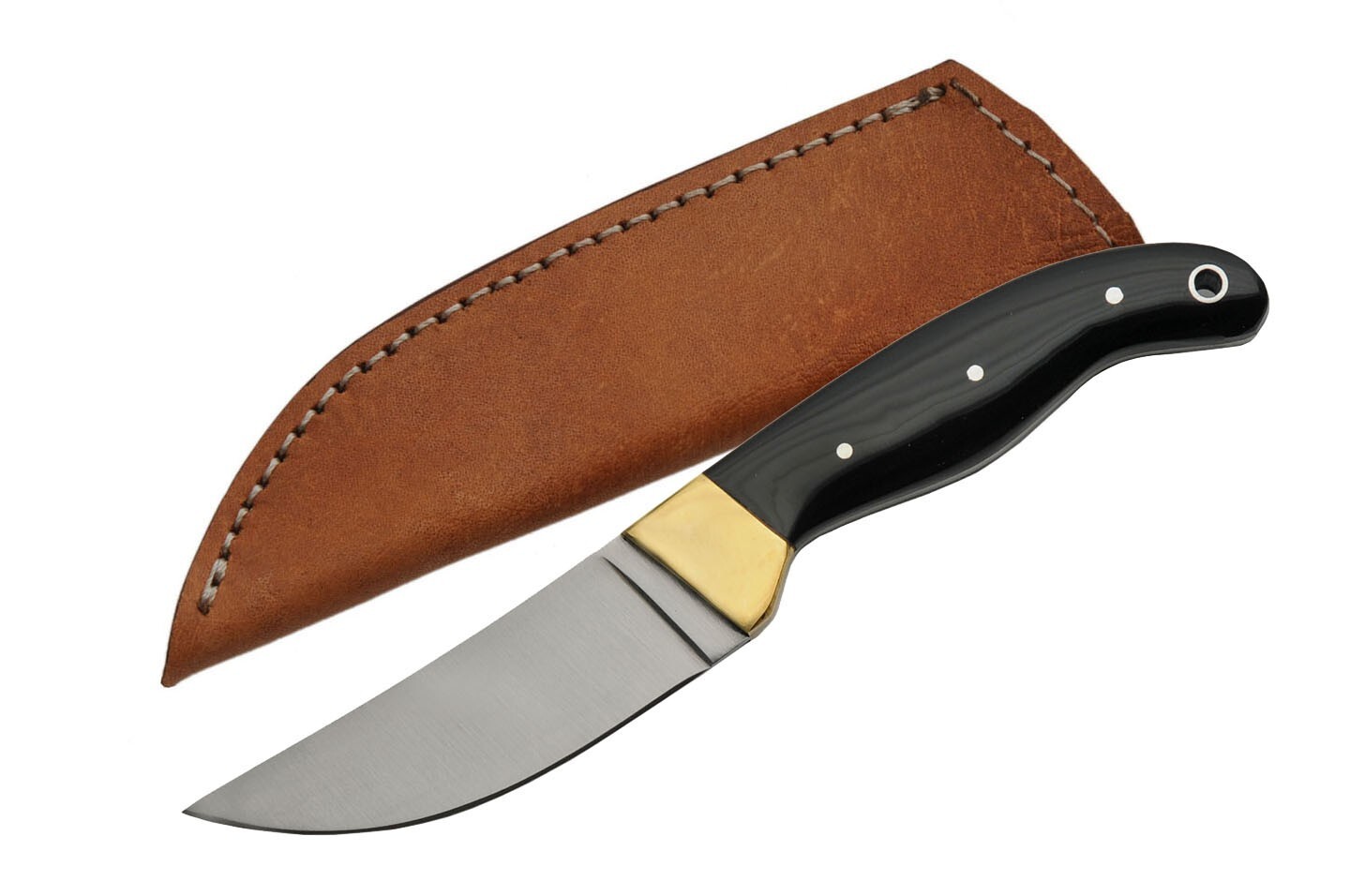 Bushcraft Hunting Utility Camp Survival Knife w/ Horn Handle & Leather Sheath
