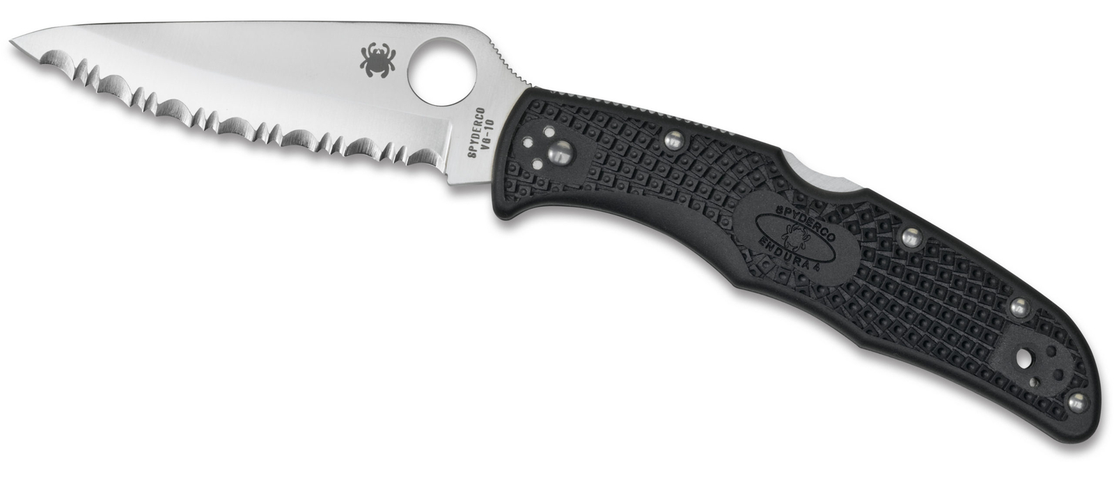 Spyderco Endura 4 Folding Knife 3.75″ VG10 Satin Serrated Blade, Black FRN