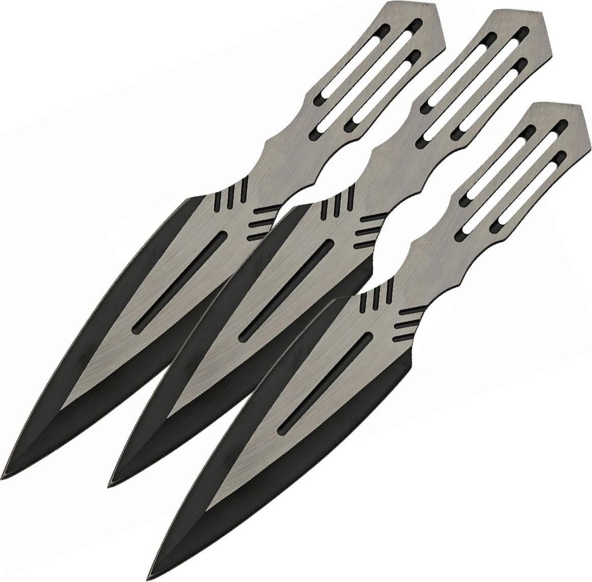 Throwing Knife Set 3-Pc. Black/Silver Stainless Steel Blade 8in Overall + Sheath