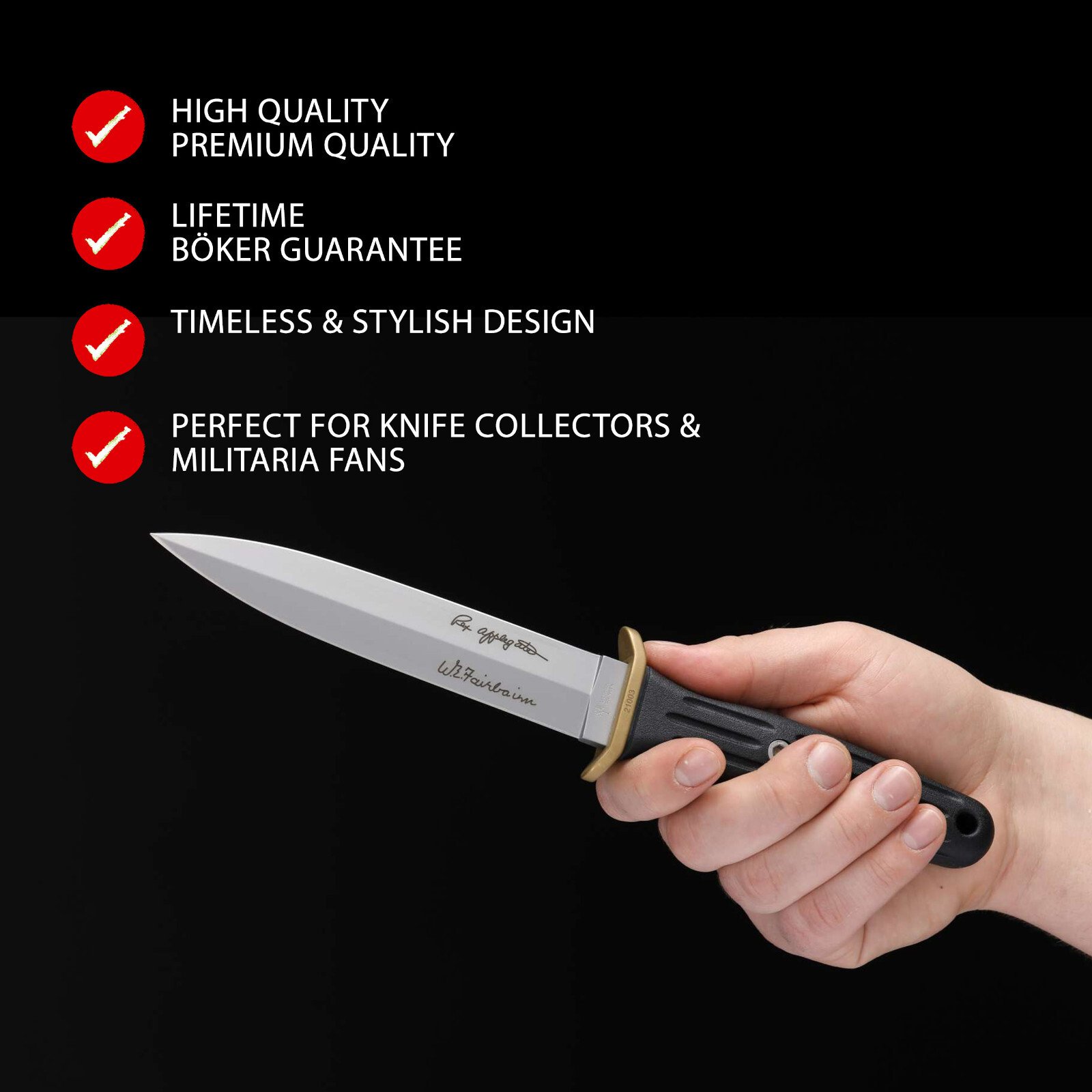 Boker Applegate-Fairbairn Combat II Fixed Knife 5.91″ Blade 440C ✔️ 120543AF