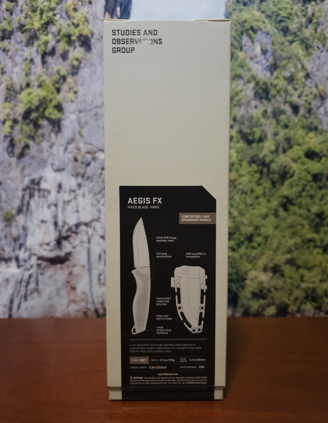 SOG AEGIS FX Forest & Moss 3.7″ Fixed Blade Knife Cryo 4116 SS w Sheath