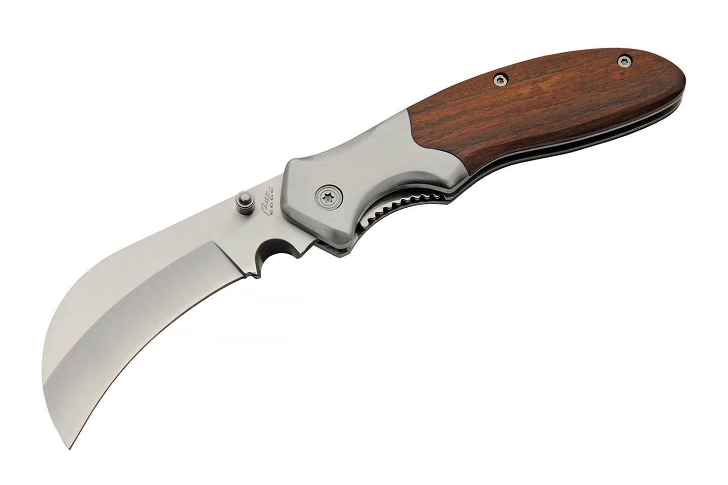 New Pocket Knife Folding Blade Hawkbill Talon Stainless Steel Wood Handle EDC
