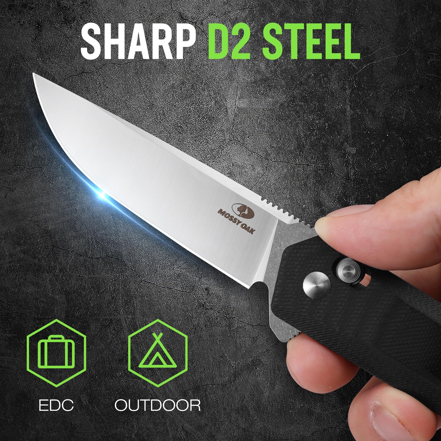 MOSSY OAK Pocket Folding Knife, 3.5-Inch D2 Steel Drop Point Blade G10 Handle