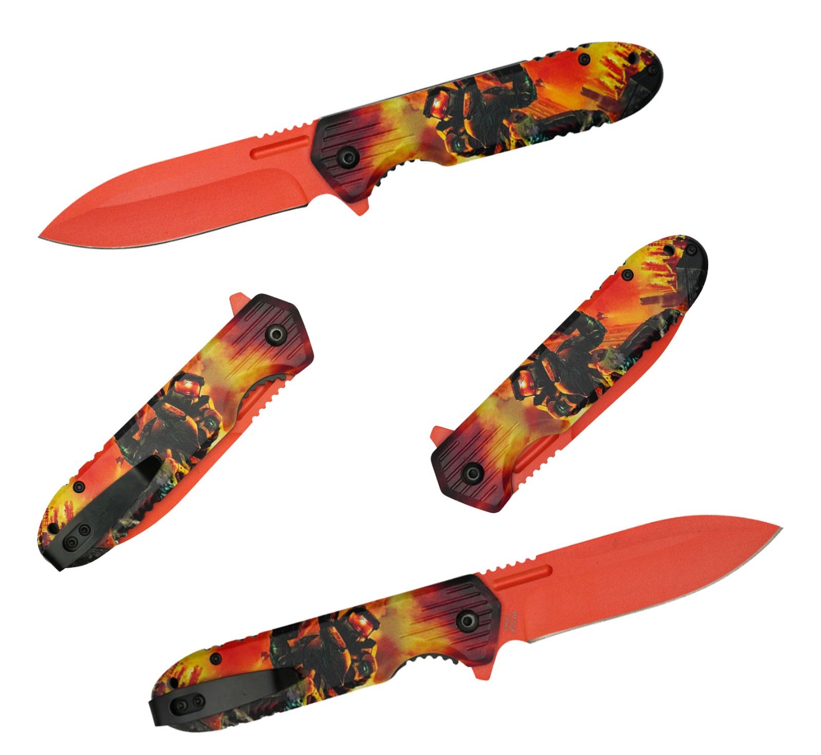 8” Halo Orange Master Chief 3-D Printed Graphic Spring Assisted Pocket Knife
